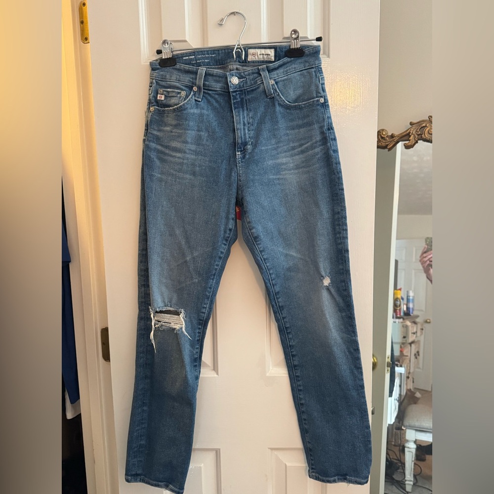 AG Denim Women’s Mari Crop High Rise destructed Jeans Sz 28